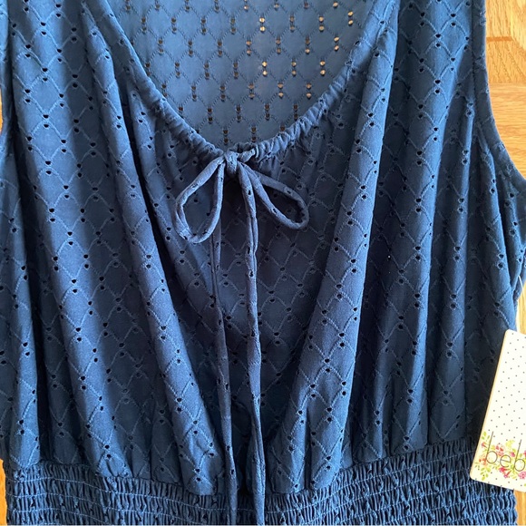 BEBOP Navy Tie Sleeveless Eyelet Fit + Flare lined dress -NWT -Size L (Large) - Picture 5 of 12
